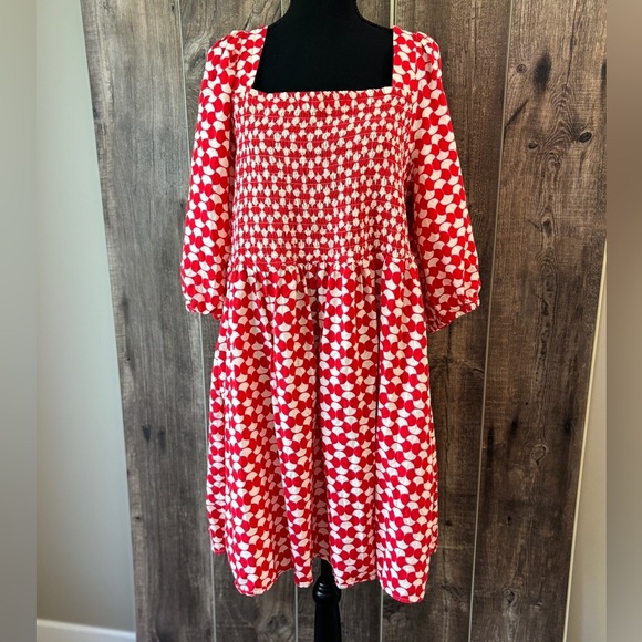 Ava & Viv Dresses & Skirts - AVA & VIV Red 3/4 Puff Sleeve Smocked Elastic Square Neck Dress Women's Size 2X